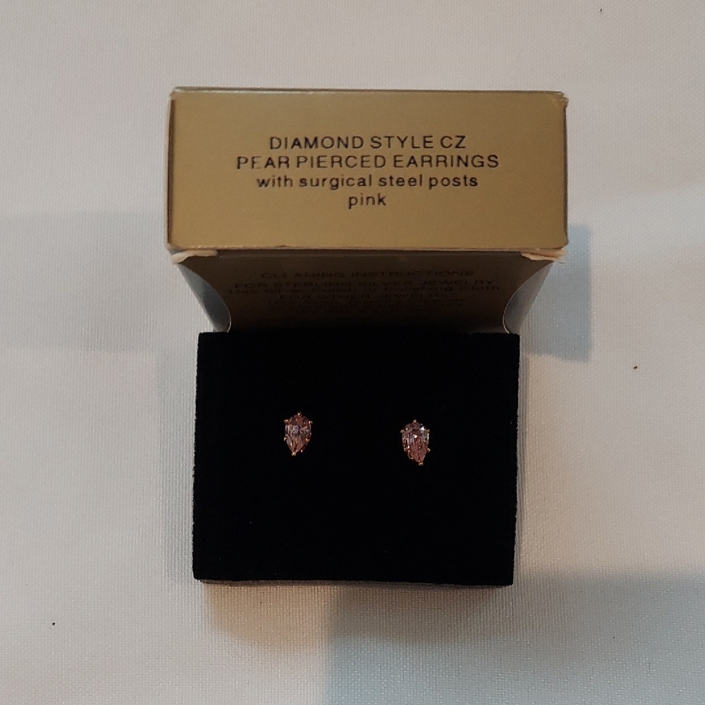 AVON - Diamond Style CZ Pear Pierced Earrings - Pink